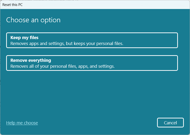 Reset This PC option in Windows 11 Recovery settings