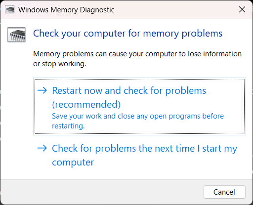 Driver Overran Stack Buffer error fix using Windows Memory Diagnostic tool